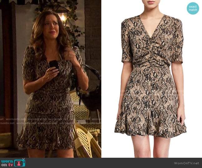 Ried Snake-Print Short-Sleeve Flounce Dress by Veronica Beard  worn by Jan Spears (Heather Lindell) on Days of our Lives