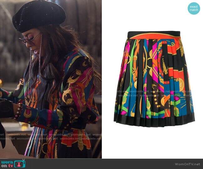 Belt Print Pleated Skirt by Versace worn by Mary Cosby on The Real Housewives of Salt Lake City