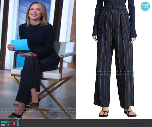 Dobby Stripe Belted Pants by Vince worn by Amy Robach  on Good Morning America