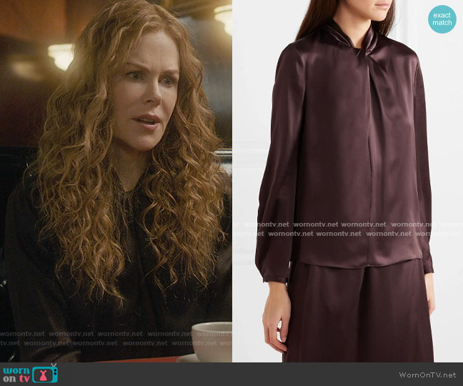 Vince Knotted silk-satin blouse worn by Grace Fraser (Nicole Kidman) on The Undoing