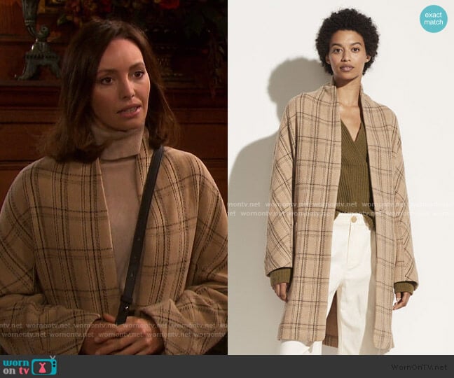 Plaid Collarless Coat by Vince worn by Gwen Rizczech (Emily O'Brien) on Days of our Lives