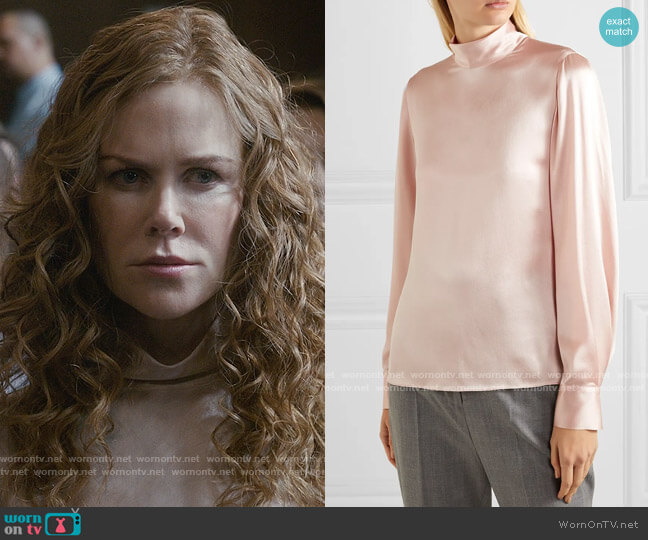 Vince Silk-satin turtleneck blouse worn by Grace Fraser (Nicole Kidman) on The Undoing