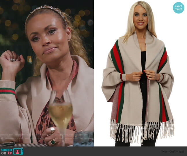 Beige Italian Ribbon Sleeved Cape by Yu&Me worn by Gizelle Bryant on The Real Housewives of Potomac