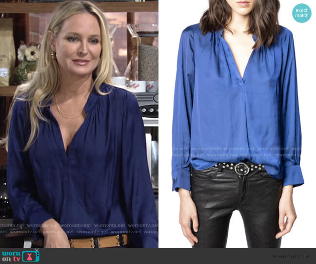 Tink Satin Tunic by Zadig & Voltaire worn by Sharon Newman (Sharon Case) on The Young and the Restless