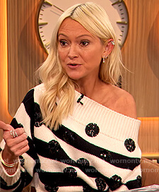 Zanna Roberts white stripe embellished sweater on The Drew Barrymore Show