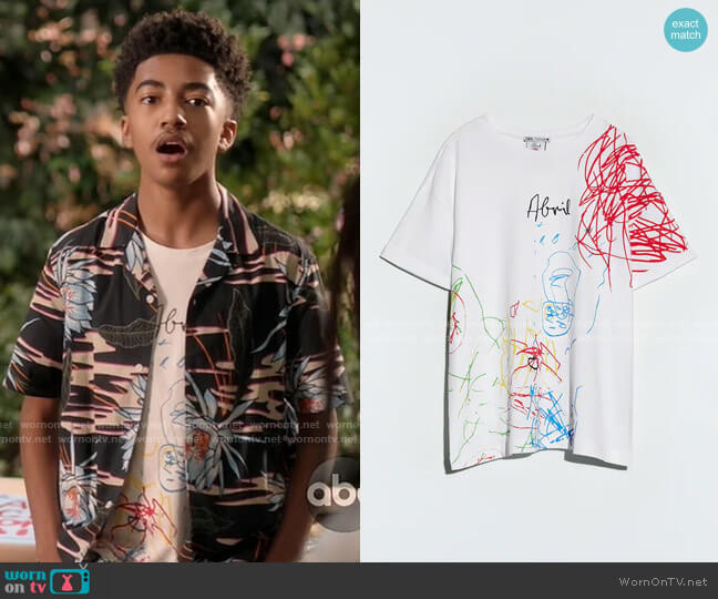 Small Sketches from Great Artists T-shirt by Zara worn by Jack Johnson (Miles Brown) on Blackish
