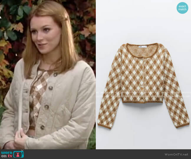 Zara Argyle Knit Cardigan worn by Jordan (Madison Thompson) on The Young and the Restless