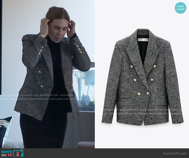 zara double breasted houndstooth blazer