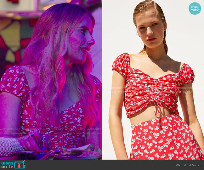 Zara Printed Crop Top worn by Sloan (Emma Roberts) on Holidate (2020)