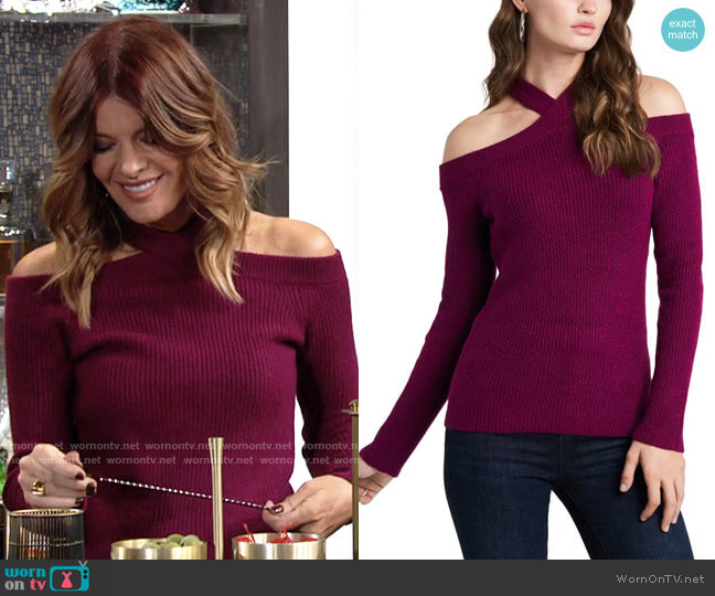 1.State Cross Neck Cold Shoulder Cotton Blend Sweater worn by Phyllis Summers (Michelle Stafford) on The Young and the Restless