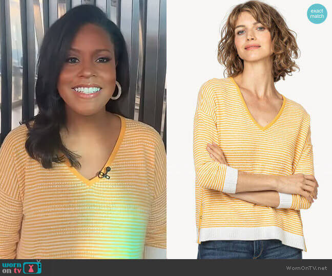 3/4 Sleeve Snap V-Neck Sweater by Lilla P worn by Sheinelle Jones  on Today