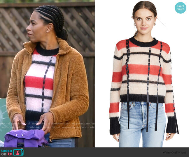 Mohair Striped Crew Neck Pullover by 3.1 Phillip Lim worn by Maggie Pierce (Kelly McCreary) on Greys Anatomy