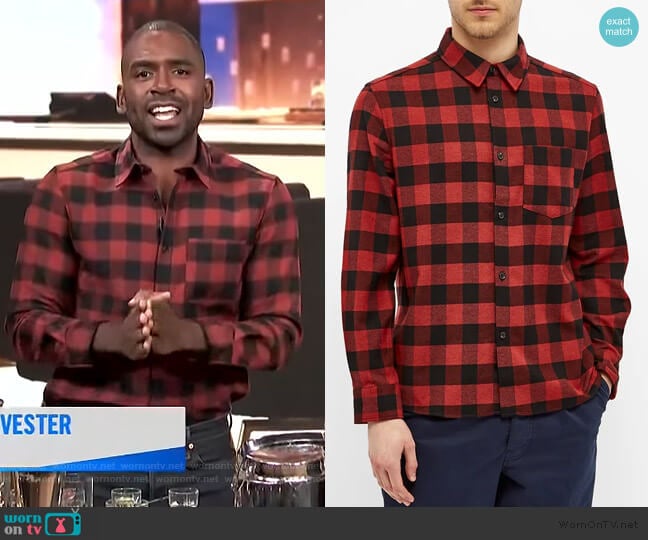 John Check Twill Shirt by APC worn by Justin Sylvester on E! News