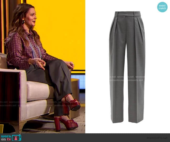 High-Rise Wide-Leg Trousers by Alexandre Vauthier worn by Drew Barrymore on The Drew Barrymore Show