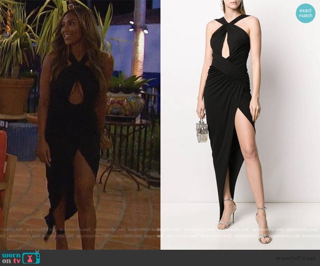 front slit cut-out detail evening dress by Alexandre Vauthier worn by Tayshia Adams on The Bachelorette