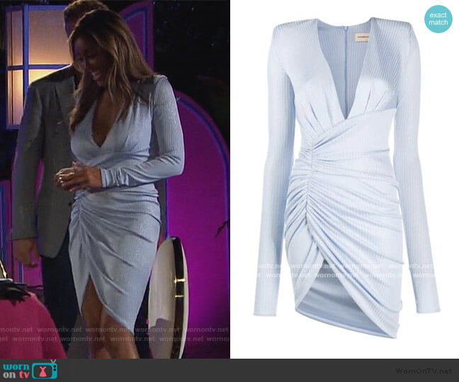 plunge-neck ruched mini dress by Alexandre Vauthier worn by Tayshia Adams on The Bachelorette