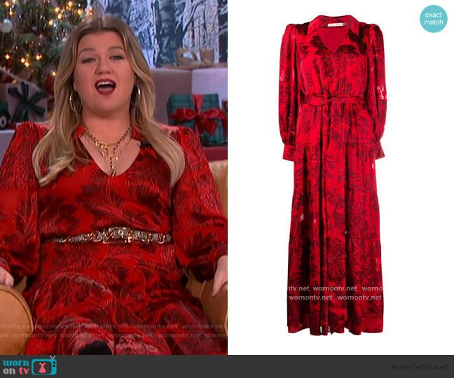 floral embroidered shirt dress by Alice + Olivia worn by Kelly Clarkson on The Kelly Clarkson Show