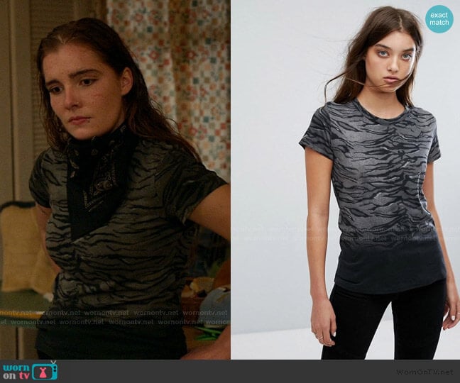 Sweat T-Shirt in Tiger Print by All Saints worn by Sandy Milkovich (Elise Eberle) on Shameless