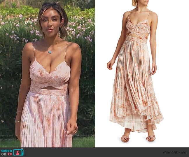 Lumi Cutout Pleated Dress by Amur worn by Tayshia Adams on The Bachelorette