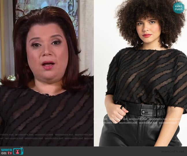 Rounded Sleeve Jacquard Blouse by Eloquii worn by Ana Navarro on The View