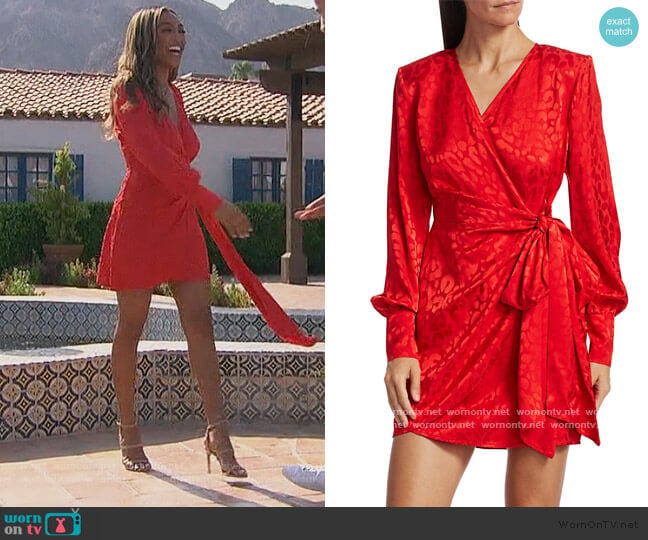 Carly Side-Bow Mini Wrap Dress by Andamane worn by Tayshia Adams on The Bachelorette