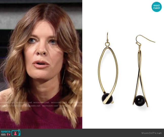 Aqua Kylie Linear Drop Earrings worn by Phyllis Summers (Michelle Stafford) on The Young and the Restless