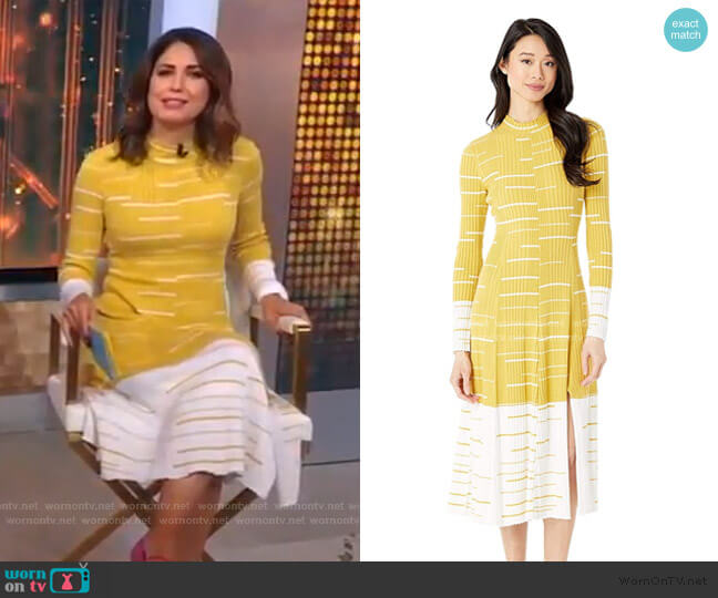Wornontv Cecilia’s Yellow And White Ribbed Knit Dress On