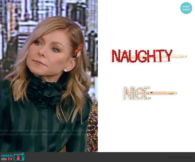 Clips: 2-Piece Naughty & Nice Crystal Hair Clips by Bari Lynn worn by Kelly Ripa on Live with Kelly and Ryan