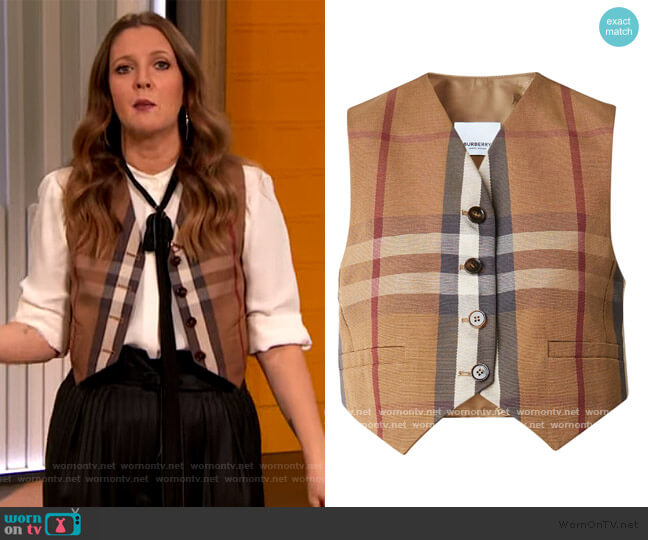 Check Crop Vest by Burberry worn by Drew Barrymore on The Drew Barrymore Show