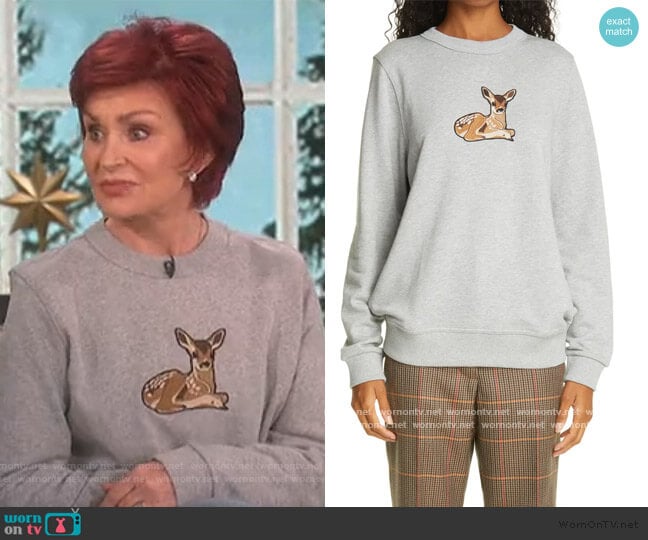 Appliquéd cotton-jersey sweatshirt by Burberry worn by Sharon Osbourne on The Talk