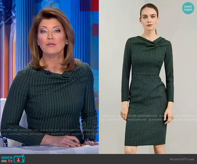 WornOnTV: Norah’s green cowl neck dress on CBS Evening News | Norah O ...