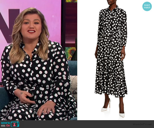 Polka-Dot Tie-Waist Shirtdress by Carolina Herrera worn by Kelly Clarkson on The Kelly Clarkson Show