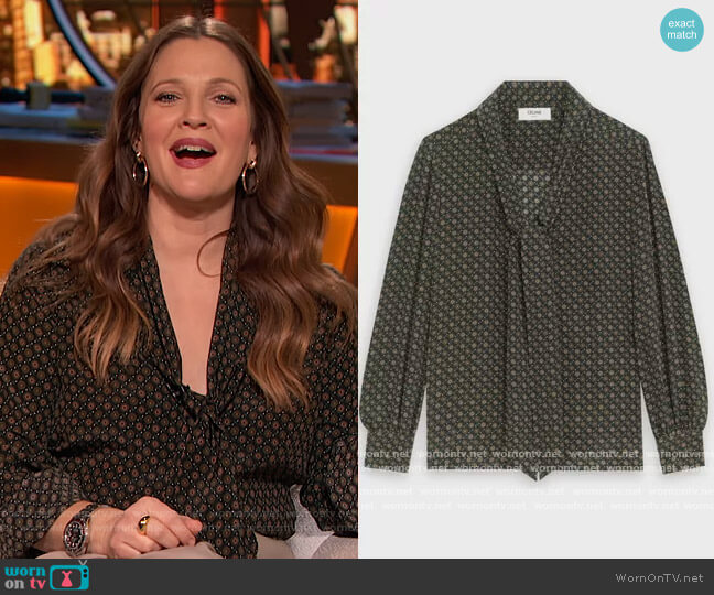 Lavalliere Blouse by Celine worn by Drew Barrymore  on The Drew Barrymore Show