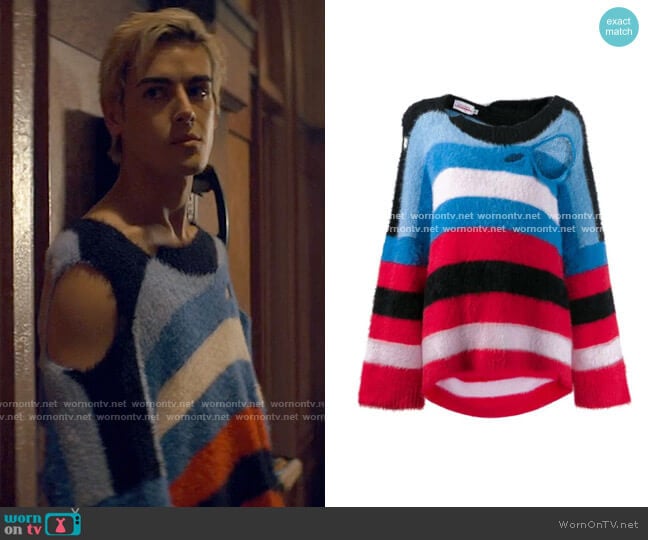 Charles Jeffrey Loverboy Distressed Striped Sweater worn by Shane (Brennan Clost) on Tiny Pretty Things