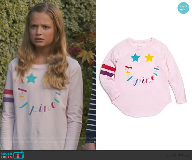 Stars & Happiness Tee by Chaser worn by Anna-Kat Otto (Giselle Eisenberg) on American Housewife