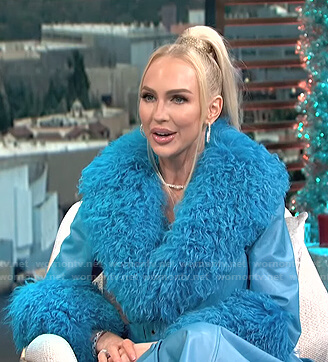 Christine Quinn's blue shearling trim coat on E! News Daily Pop