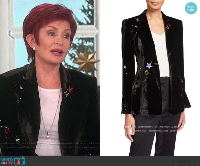 Estelle Velvet Star-Embroidered Blazer by Cinq a Sept worn by Sharon Osbourne on The Talk