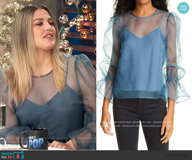 Mae Long Puff-Sleeve Tulle Silk Blouse by Cinq a Sept worn by Carissa Loethen Culiner on E! News