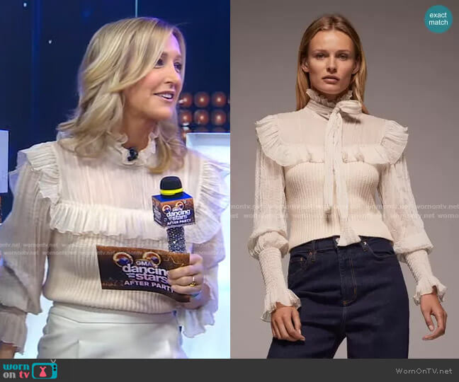 Combination Knit Sweater by Zara worn by Lara Spencer on Good Morning America