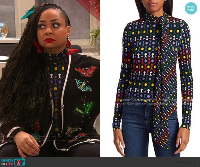 Delaina Tie-Neck Top by Alice + Olivia worn by Raven Baxter (Raven-Symoné) on Ravens Home