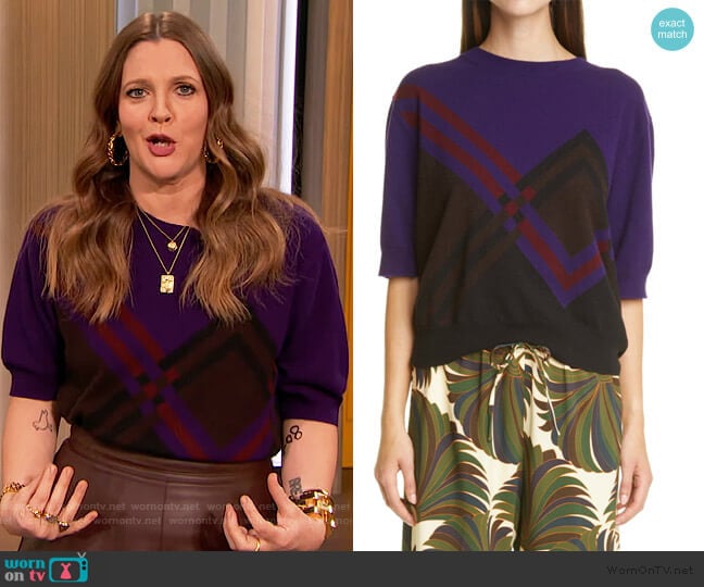 Cashere Sweater by Dries Van Noten worn by Drew Barrymore on The Drew Barrymore Show