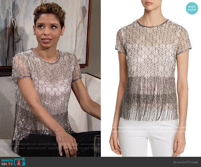 Joselyn Beaded Fringe Blouse by Elie Tahari worn by Elena Dawson (Brytni Sarpy) on The Young and the Restless