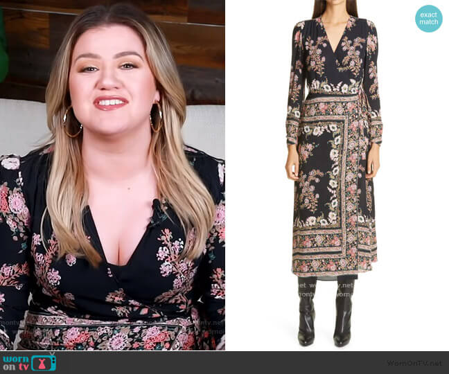 Print Long Sleeve Jersey Wrap Dress by Etro worn by Kelly Clarkson  on The Kelly Clarkson Show