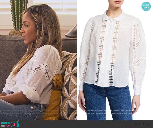 Paneled Lace Button-Up Top by Frame worn by Tayshia Adams on The Bachelorette