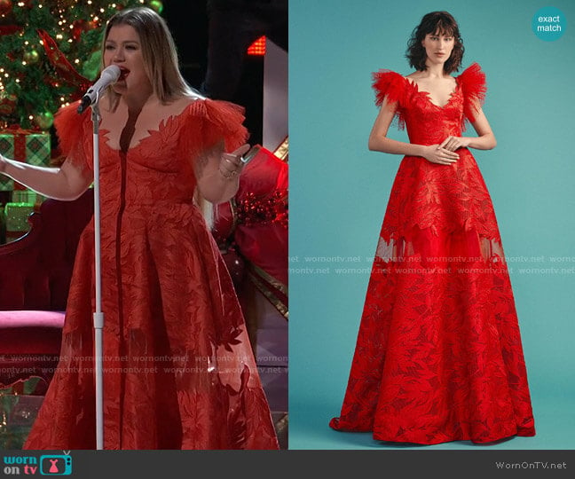 Embroidered Mech Dress by Gemy Maalouf worn by Kelly Clarkson on The Voice