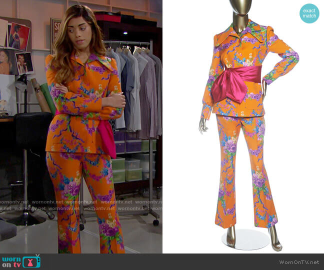 Gucci Garland Multi Colored jacket and Pant set worn by Zoe (Kiara Barnes) on The Bold and the Beautiful