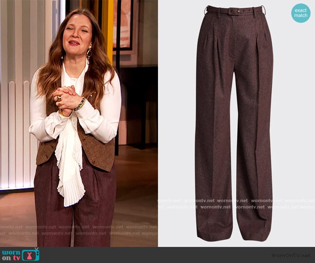 Vargas Belted Wool Pants by Gabriela Hearst worn by Drew Barrymore on The Drew Barrymore Show