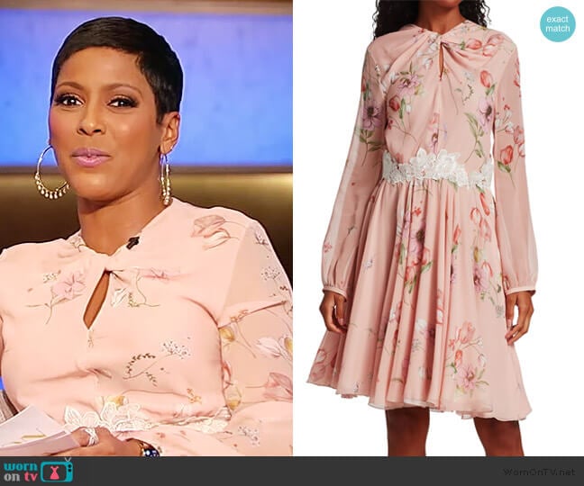 Floral Keyhole Long Sleeve Silk Dress by Giambattista Valli worn by Tamron Hall on Tamron Hall Show