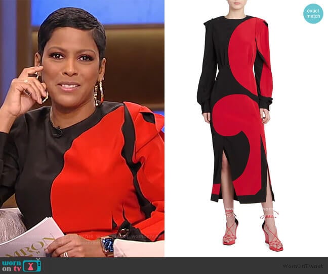 Printed Puff-Sleeve Silk Midi Dress by Givenchy worn by Tamron Hall on Tamron Hall Show