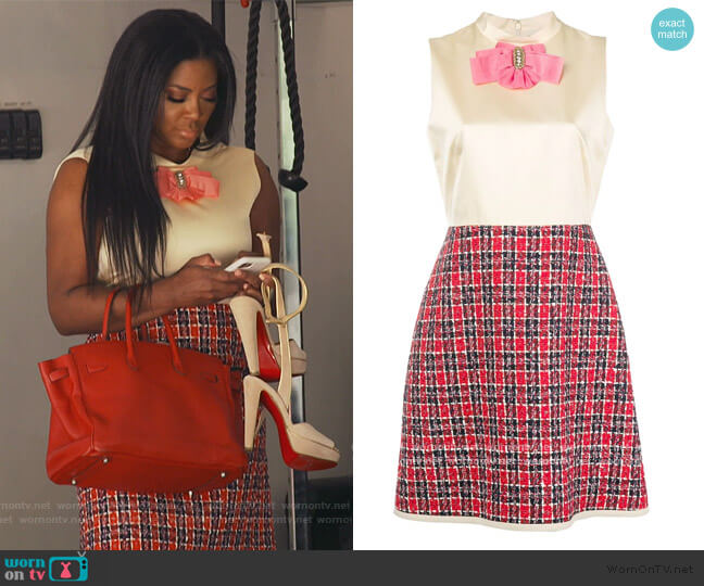 Bow Tweed Skirt Dress by Gucci worn by Kenya Moore on The Real Housewives of Atlanta